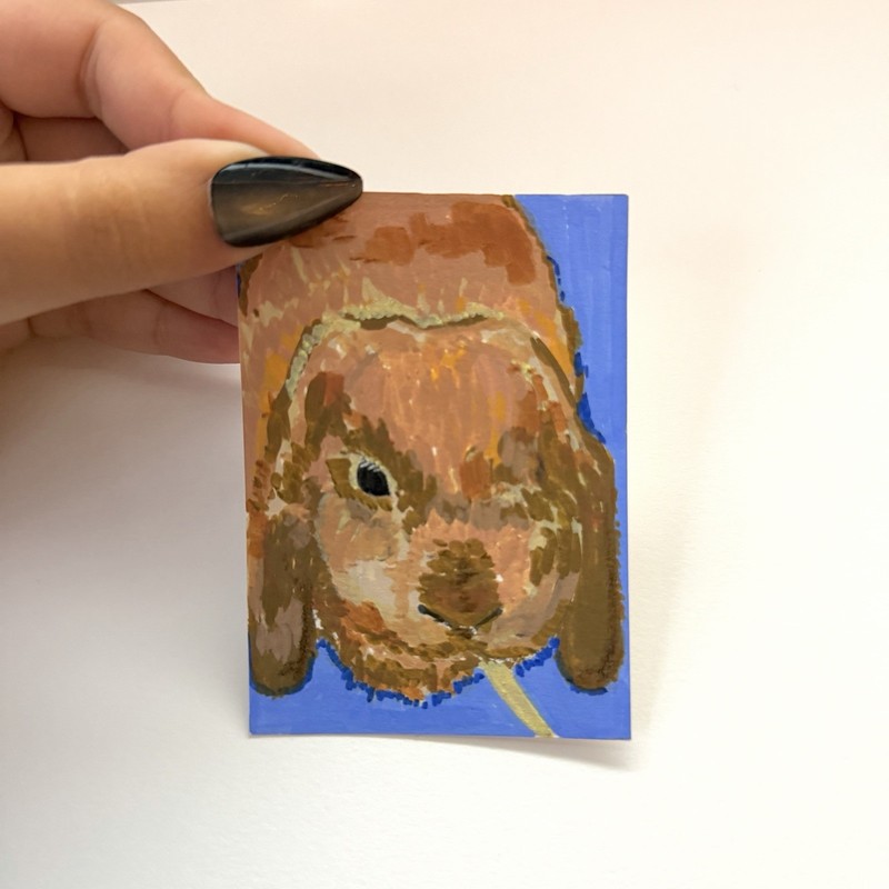 ACEO ATC original of  Bunny on 2.5 x 3.5 paper by milkso #3/4