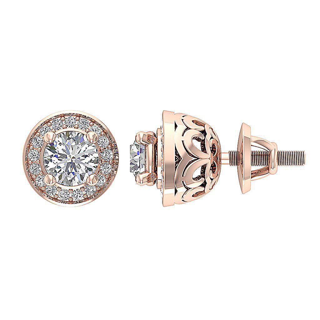 Halo Solitaire Stud Earring VS F 1.30 Ct Lab Grown Round Diamond 14K Yellow Gold