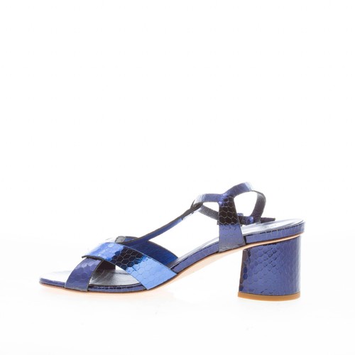 DEL CARLO scarpe donna Sandalo Ben in pelle stampa rettile lucida blu oceano - Imagen 5 de 7