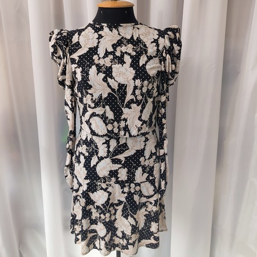 GUESS Floral Black Print Mini Dress Fitted Puff Sleeve Style Stretchy Size S - Picture 2 of 16