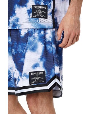 True Religion Men's True Tipped Mesh Shorts 2XL Dress Blue Tie-Dye