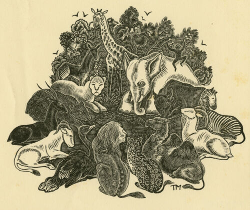 Original Master Print-African animals: elephant zebra and monkey-Mauve-ca. 1950 - Picture 3 of 4