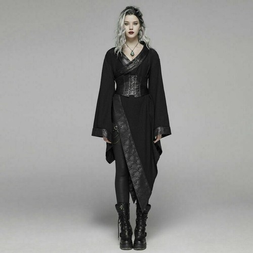 PUNK RAVE Mujeres Gótico Lolita Oscuro Japonés Kimono Asimétrico Ajustable Vestido - Imagen 4 de 11