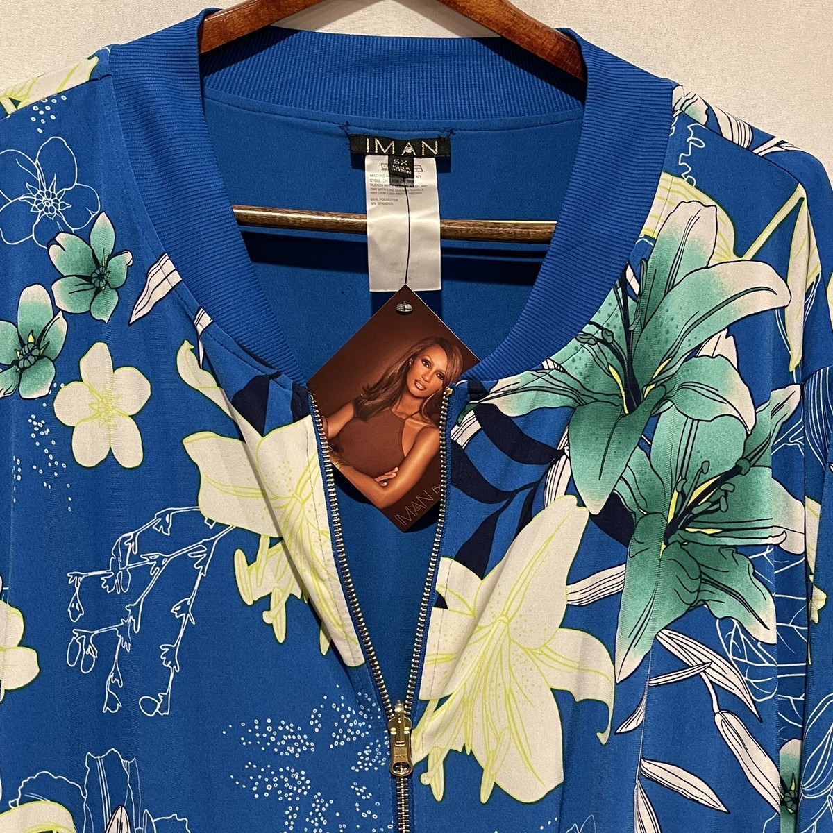 ジャケット [ESSENTIEL ANTWERPILLIGO] Flower Rhinestone Cotton Jacket IMAN Global Chic Reversible Stretch Knit Bomber Jacket Blue
