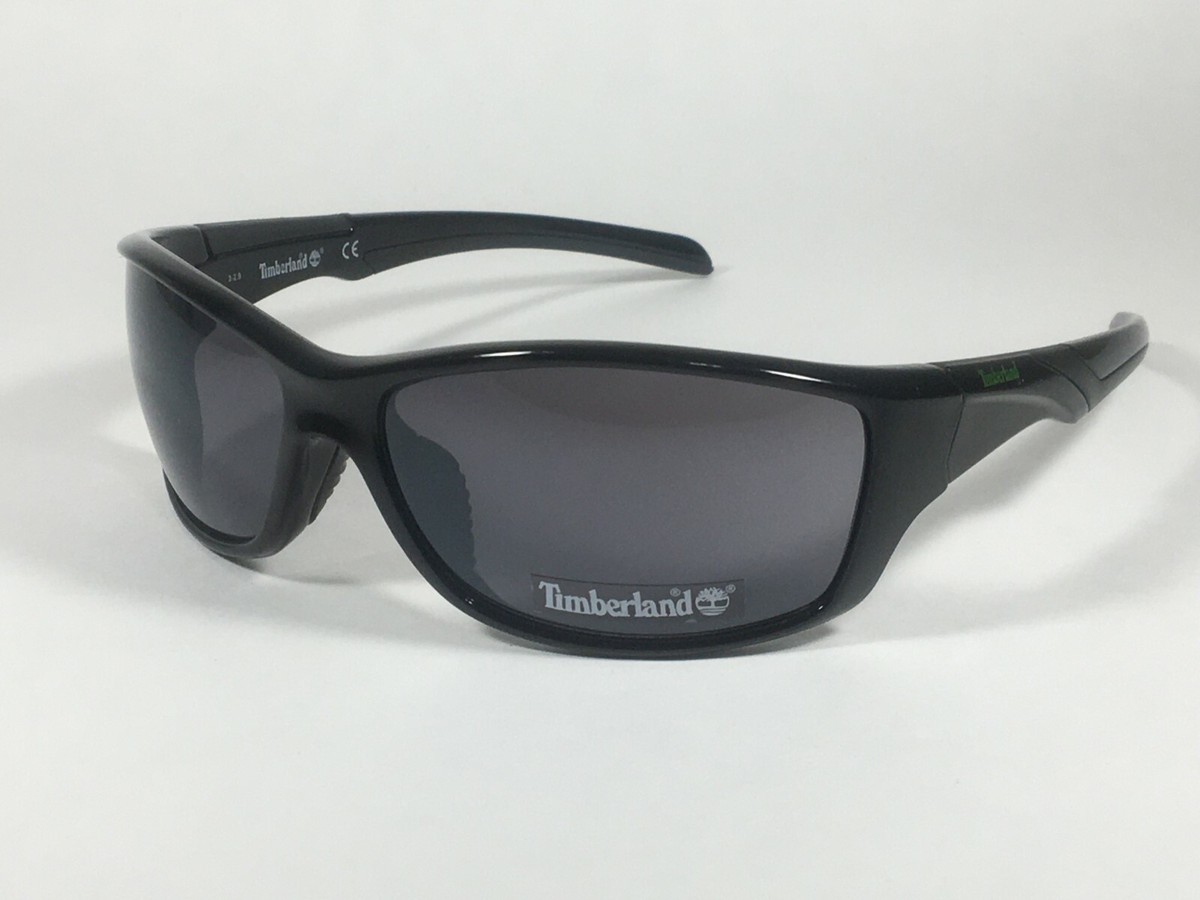 Timberland Sport Wrap Sunglasses Shiny Black Frame Gray Lens