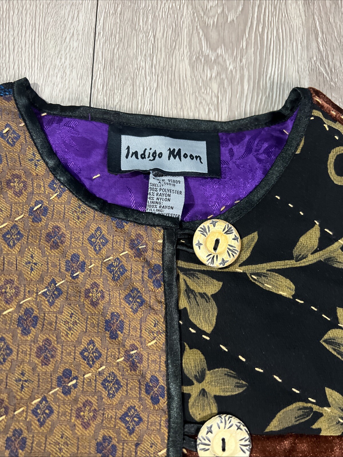 Indigo Moon Embroidered Tapestry Patchwork Jacket… - image 7