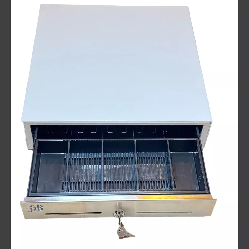 Cajón de efectivo abierto manual de 16" negro resistente con acero inoxidable 5B/5C Foto 3 de 4