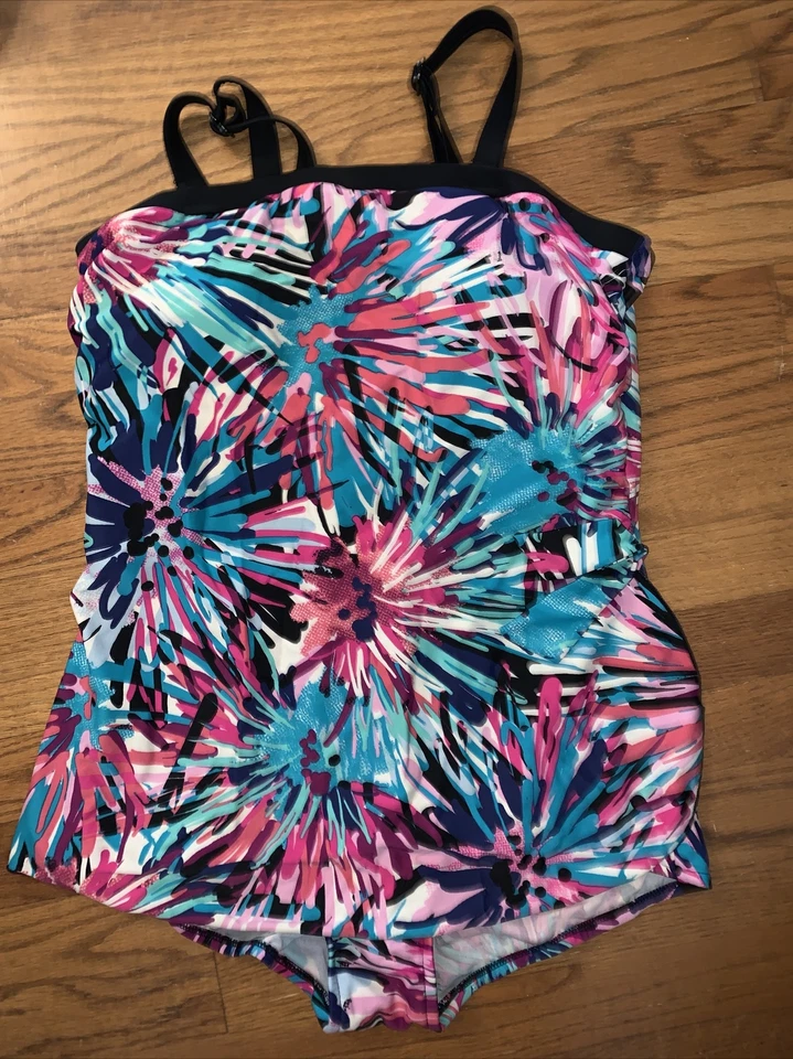 Traje de baño Tankini azul hawaiano hibisco acuarela azul océano talla 16 ❤️tb5m15 Foto 2 de 4