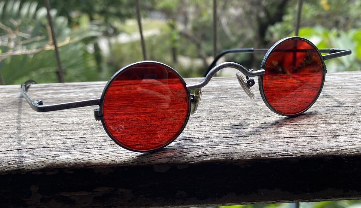 Vintage Red Sunglasses Men Round Red Sunglasses Retro Small  display picture 1