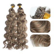 Curly Wavy Flat Keratin Tip 100 Remy Human Hair Extensions Blonde Grey 100g