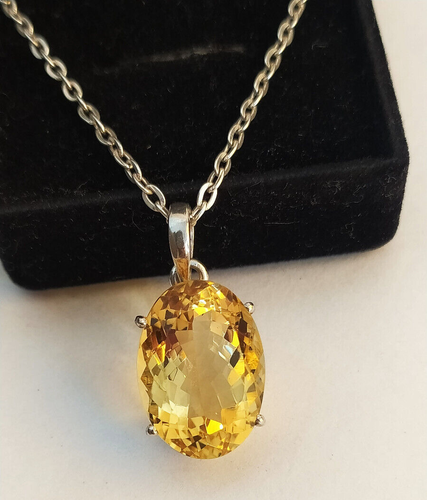 Gorgeous Golden Citrine Pendant-925 Sterling Silver Jewelry-Huge Oval Necklace - Picture 10 of 11