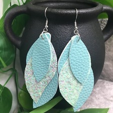 3.5  Silver-tone 3 Layered Leather Earring Set Drop Dangle New Free Ship A442