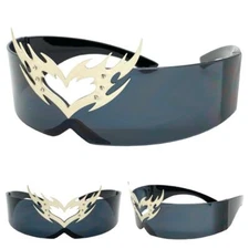 Biker Robot Costume Party Raver Cyclops Space Punk Gothic SUN GLASSES Dark Lens