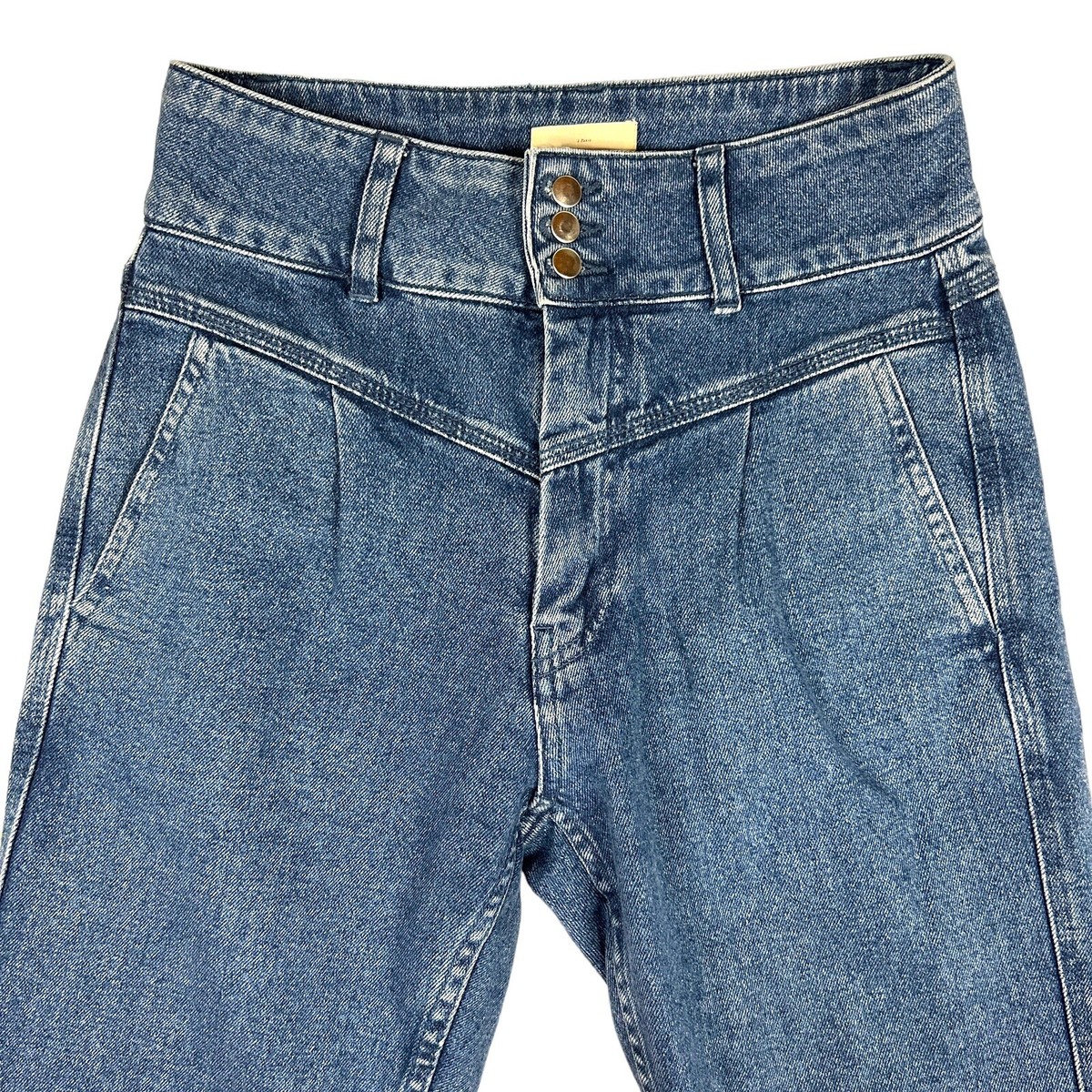SEZANE FR 36 US 4 Sam Sama High Waisted Pleated Tapered Denim Trouser Jeans Blue