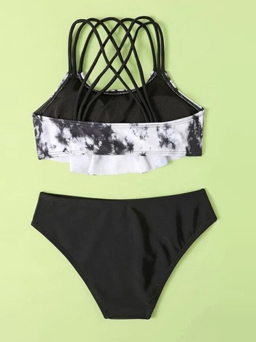 Kids Girls Bathing Suit Ruffle Swimsuit Quickly-dry Bikini Two Pieces Tankini - Picture 23 of 42