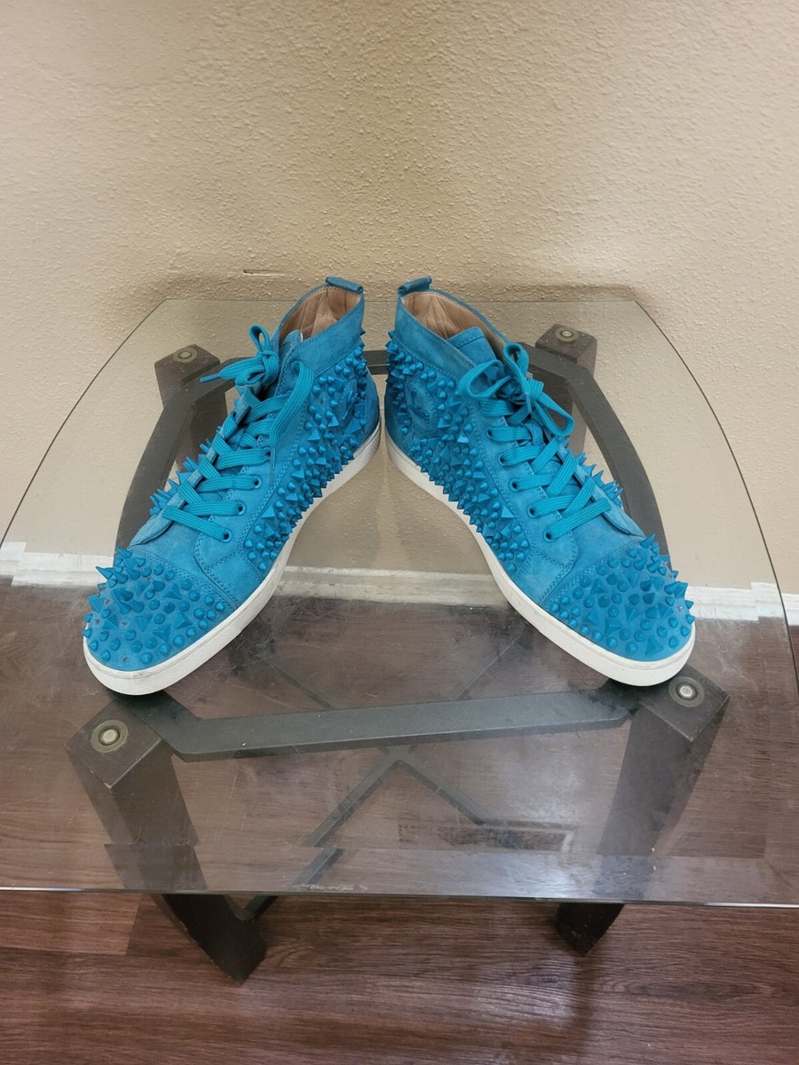 希少カラー Christian Louboutin パネトーネ スパイク ブルー Christian Louboutin Paris Men's Blue Sneakers, Size 47/13,EU,Cond