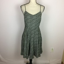 Old Navy Cami Smocked Fit & Flare Dress Size M Womans Black Printed V-Neck Rayon
