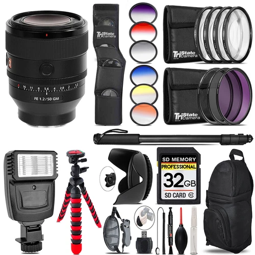 Sony FE 50mm f/1.2 GM Lens (Sony E) + Flash + Color Filter Set -32GB Kit Kit