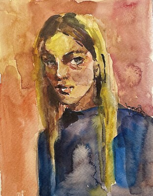 Original Unikat Figurative Portrait Watercolour Porträt Aquarell Gemälde Bild