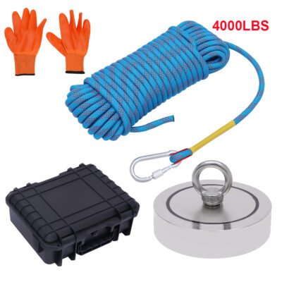4000lbs Strong Pulling Force Double Sided Magnet Fishing Kit w/ Rope & Case