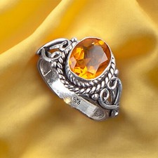 Natural Citrine Gemstone 925 Sterling Silver Ring All Size Gift For Love DS