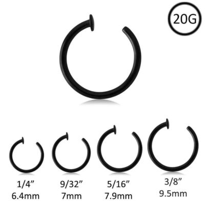 Black Plated Surgical Steel Nose Ring Open Hoop Choose Your