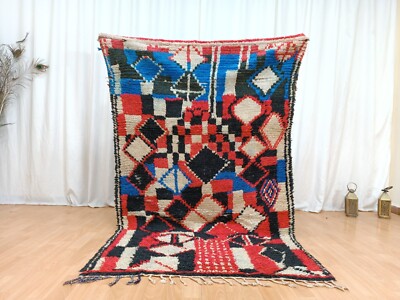 4x6 Artistic Bohemian Handmade Rug Berber Vintage Red and Black Moroccan Carpet
