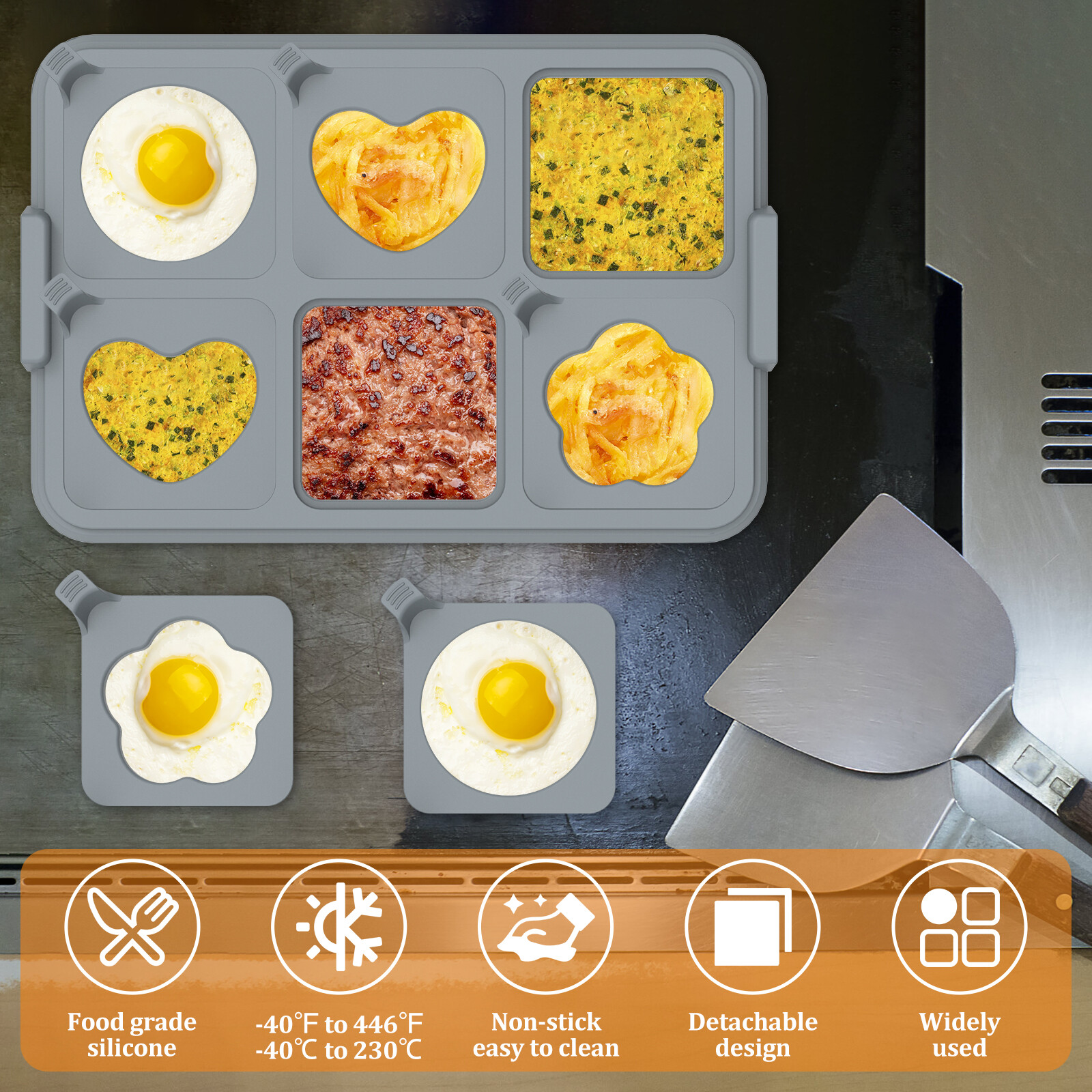 7Pcs Griddle Egg Ring Tray NonStick Egg Ring Molds Detachable Round