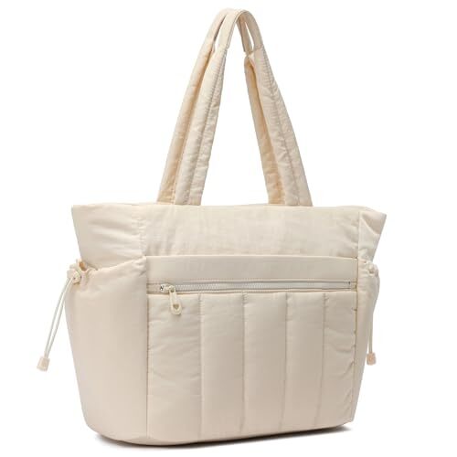 Lightweight Puffer Tote Bag for Women with Multiple Compartments - Quilted Design