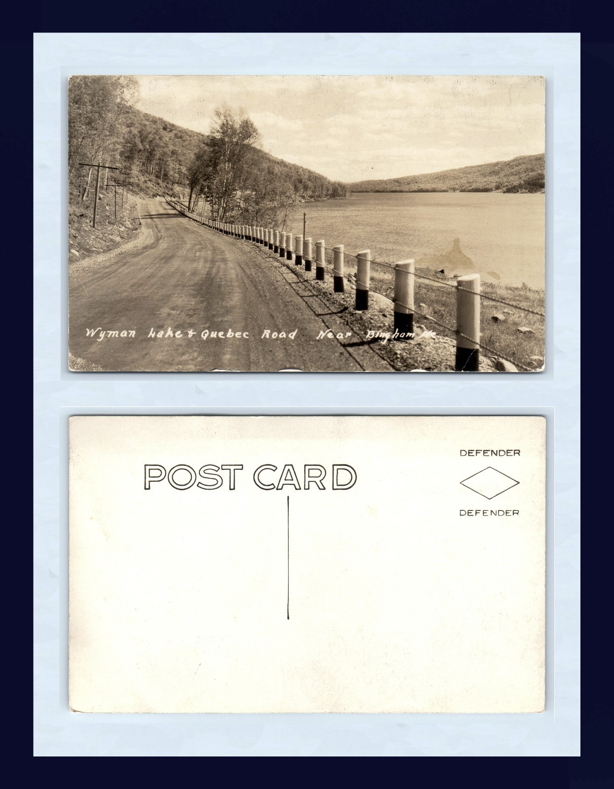 MAINE BINGHAM WYMAN LAKE & QUEBEC ROAD REAL PHOTO DEFENDER BACK CIRCA