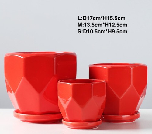 3 PCS POTS&TRAY 3 SIZE SET POTS HEAVY POTTERY CERAMIC FLOWER PLANT POTS 03 - Picture 16 of 17