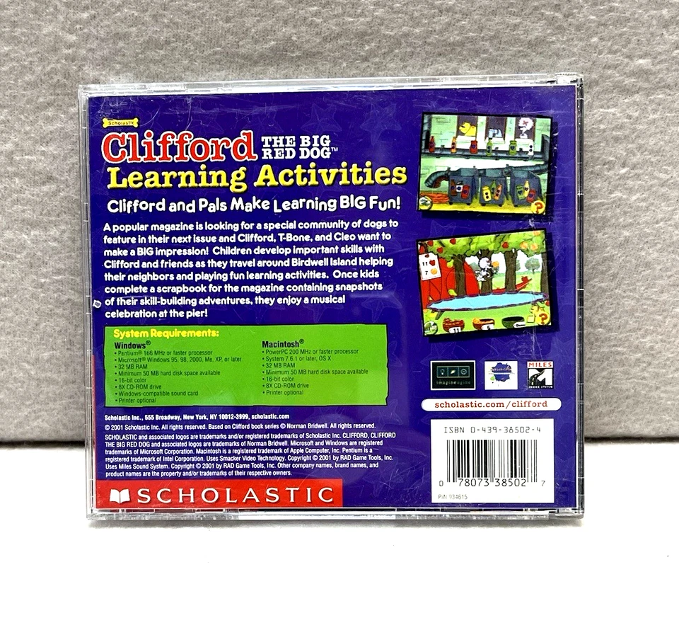 Clifford the Big Red Dog 3 PC LOT Games Ages 4–6 Reading Math Thinking Vintage - Image 3 of 4