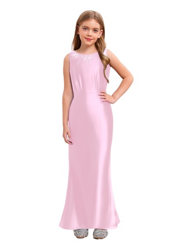 Kid Girl~Sparkly Satin Dress Sleeveless Wedding Birthday Party Princess Dress - Picture 18 of 19