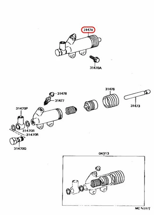 Cilindro de liberación esclavo embrague Toyota OEM 31470-60180 para Land Cruiser FZJ80 Foto 3 de 4