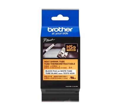 Brother HSe211e Shrink Tube 1/8'' Black on White - NEW 3:1 Shrink Ratio