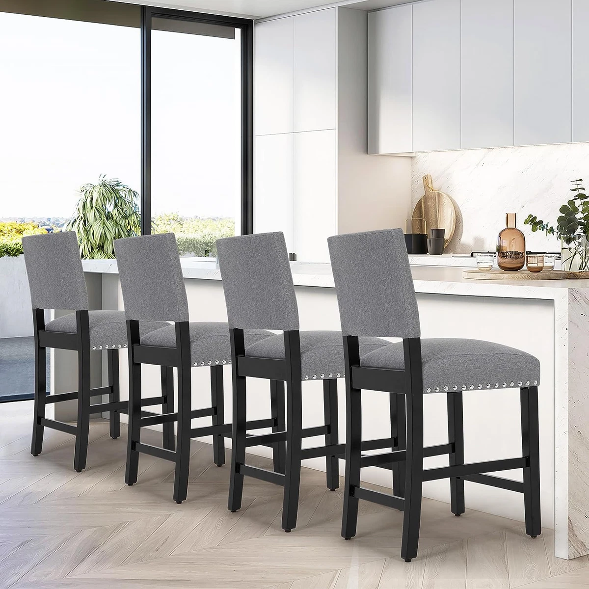 DAGONHIL 24 Inches Counter Height Bar Stools with Black Solid Wood