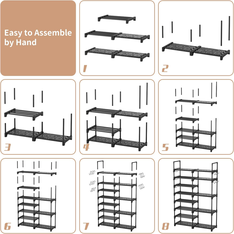 Shoe Rack Organizer, 8Tier Metal Shoe Rack for Closet Entryway Garage