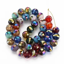 5 Strands 10mm Rainbow Color Electroplate Faceted Round Transparent Glass Beads