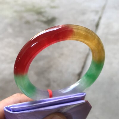 58MM Ancient Myanmar Natural Green Yellow Red Jadeite Emerald Jade Bracelet