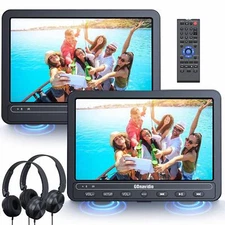 2 X 10.5" HD Car Headrest Monitor DVD CD Player Dual Screen TV USB/SD Battery