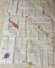 Vintage Set of 6 Swiss Cotton Embroidered Handkerchiefs Hankies Switzerland