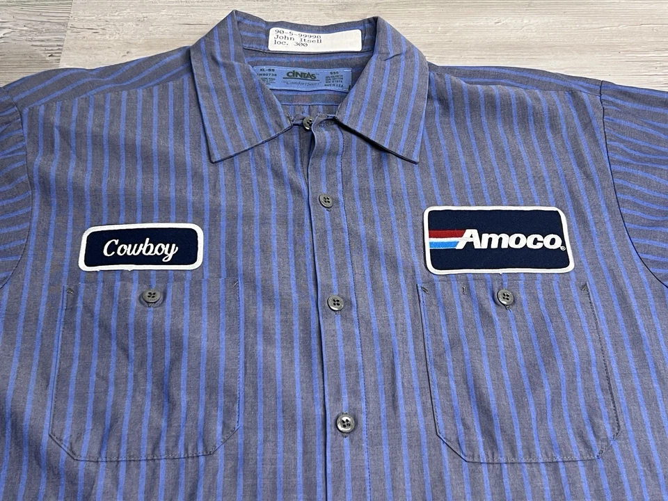 复古 Amoco 加油站机械工作衬衫儿童摇滚牛仔 Cintas 男式 XL 码 — 第 3/4 张图片