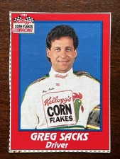 1992 Kellogg's Corn Flakes Racing Greg Sacks Cereal Box Promo Card