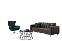 Modern Couchgarnitur Sofa 3 Sitzer Sessel Grau GrüN Stoff Wohnzimmer