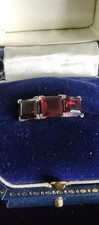 925 Sterling Silver 3-Stone Red Square Garnet Prong Band Ring Size T 1/2