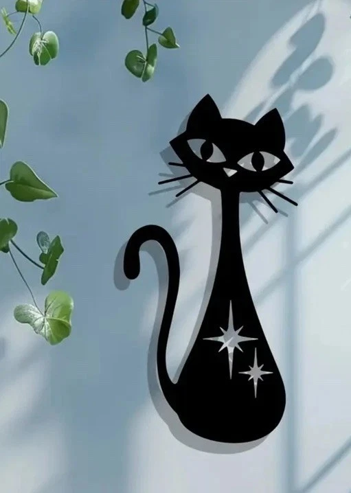 MCM Metal Wall Art Black Atomic Cat with Starburst Design - Image 2 of 2