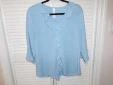 PRETTY ! Baby-Blue Ruffled Top. Lg. Tulip 3/4 Sleeve.