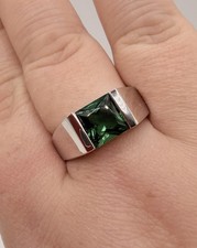 Men’s 925 Sterling Silver Ring Lab Created Emerald Signet Size W UK / 11 US