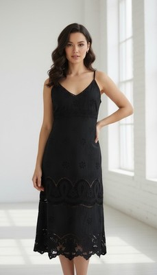Hibis Lace Works Women's Dress Eyelet Embroidered Black Beaded Sequin Size M