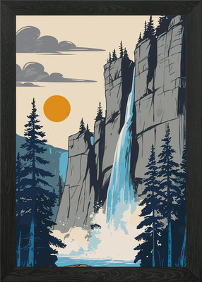 Wasserfall Landschaft Illustration gerahmtes Wandbild Poster Leinwanddruck Bild